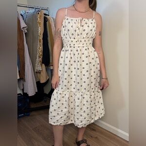 Loft sunshine sundress strap tiered midi dress smocked bodice size 6P linenblend